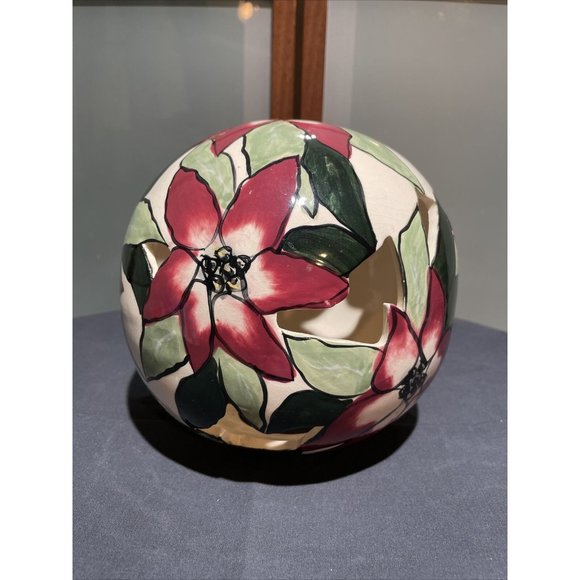Blue Sky Clayworks Poinsettias Gazing Tea Light Ball by Heather Goldminc 2000 - Picture 1 of 9